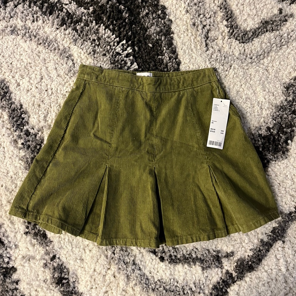 BDG Green Pleated Corduroy Mini Skirt